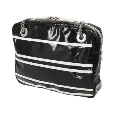 Pre-owned Chanel Black White Coated Canvas Shoulder Bag () In Multi