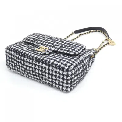 Pre-owned Chanel Black White Cotton Shoulder Bag () In Multi