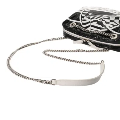 Pre-owned Chanel Black White Coated Canvas Shoulder Bag () In Multi