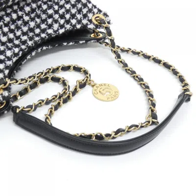 Pre-owned Chanel Black White Cotton Shoulder Bag () In Multi