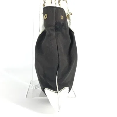 Pre-owned Chanel Black White Leather Canvas Shoulder Bag Tote Bag () In Multi