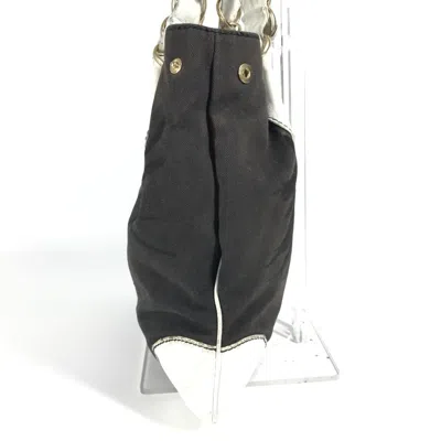 Pre-owned Chanel Black White Leather Canvas Shoulder Bag Tote Bag () In Multi