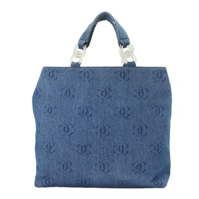 Pre-owned Chanel Blue Denim Pouch Tote Bag ()