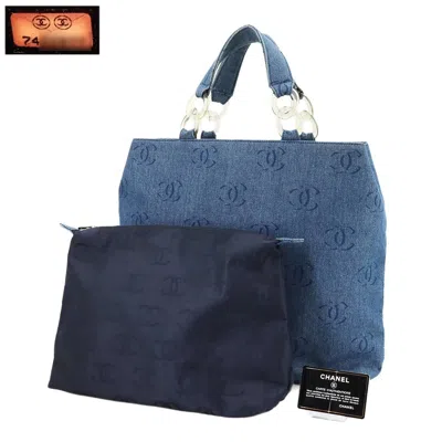 Pre-owned Chanel Blue Denim Pouch Tote Bag ()