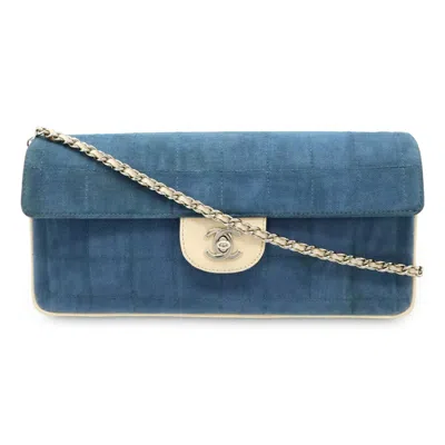 Pre-owned Chanel Blue Ivory Canvas Leather Shoulder Bag ()