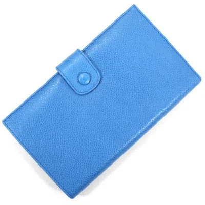 Pre-owned Chanel Blue Grained Calfskin Wallet (bi-fold) ()