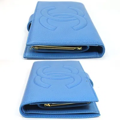 Pre-owned Chanel Blue Grained Calfskin Wallet (bi-fold) ()