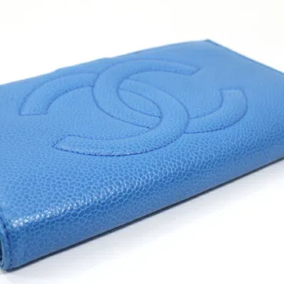 Pre-owned Chanel Blue Grained Calfskin Wallet (bi-fold) ()
