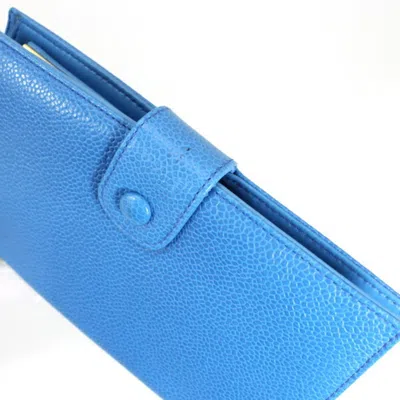 Pre-owned Chanel Blue Grained Calfskin Wallet (bi-fold) ()