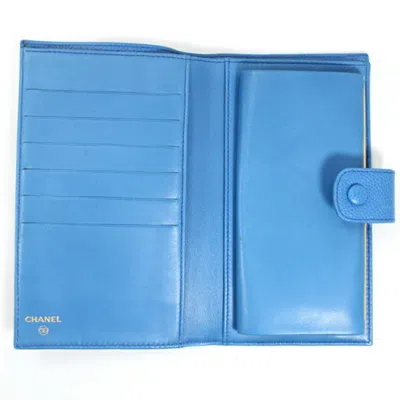 Pre-owned Chanel Blue Grained Calfskin Wallet (bi-fold) ()