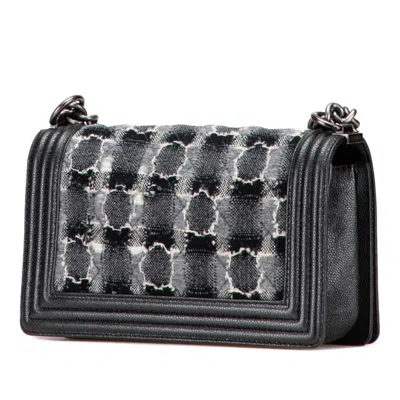 Pre-owned Chanel Boy  Black Gray Wool Shoulder Bag () In Multi