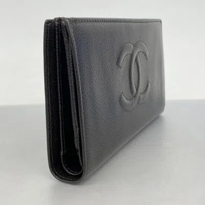 Pre-owned Chanel Brown Grained Calfskin Long Wallet (bi-fold) ()