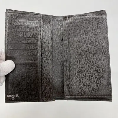 Pre-owned Chanel Brown Grained Calfskin Long Wallet (bi-fold) ()