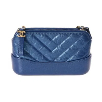 Pre-owned Chanel Gabriel Metallic Blue Leather Shoulder Bag ()