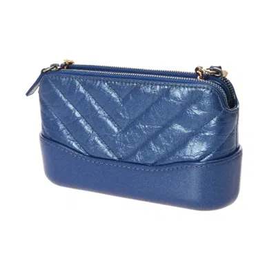 Pre-owned Chanel Gabriel Metallic Blue Leather Shoulder Bag ()