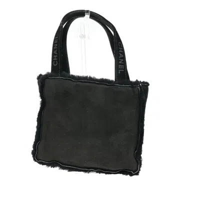 Pre-owned Chanel Fantasy Fur Tote Faux Fur With Leather Black Suede,fur Handbag ()