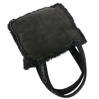 Pre-owned Chanel Fantasy Fur Tote Faux Fur With Leather Black Suede,fur Handbag ()
