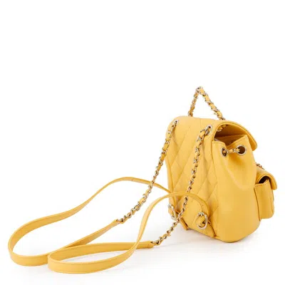 Pre-owned Chanel Matelasse Champagne Gold Yellow Leather Backpack ()