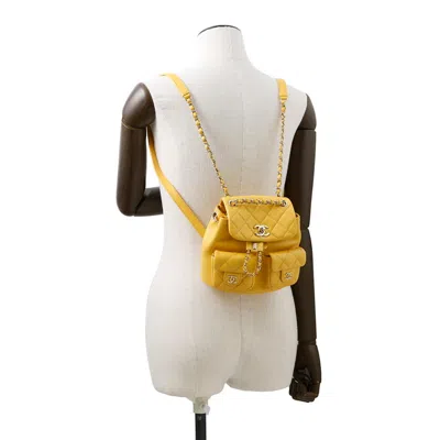 Pre-owned Chanel Matelasse Champagne Gold Yellow Leather Backpack ()