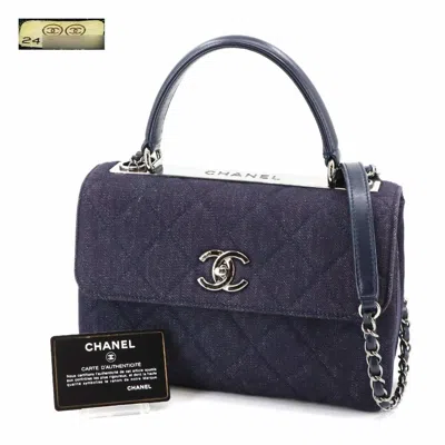 Pre-owned Chanel Navy Denim Leather Handbag Shoulder Bag () In Blue