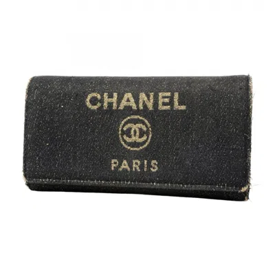 Pre-owned Chanel Navy Long Wallet (bi-fold) () In Blue