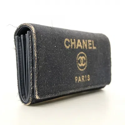 Pre-owned Chanel Navy Long Wallet (bi-fold) () In Blue