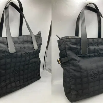 Pre-owned Chanel New Travel Line Black Jacquard Leather Tote Bag ()