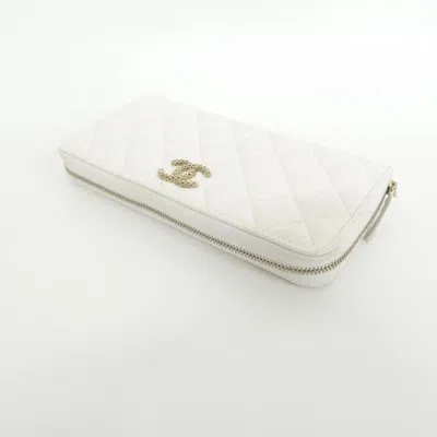 Pre-owned Chanel Pink White Grained Calfskin Long Wallet (bi-fold) () In Multi
