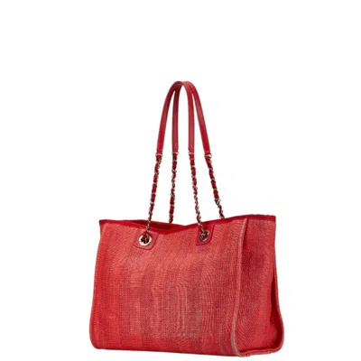 Pre-owned Chanel Red Color Canvas Leather Tote Bag ()