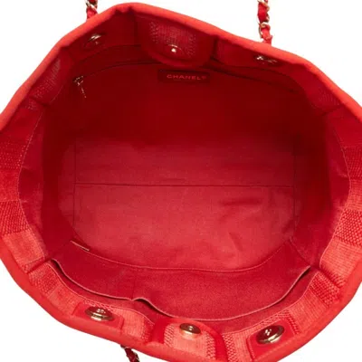 Pre-owned Chanel Red Color Canvas Leather Tote Bag ()
