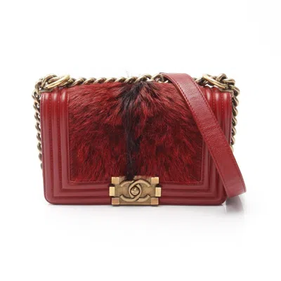 Pre-owned Chanel Red Color Leather Fur Shoulder Bag ()