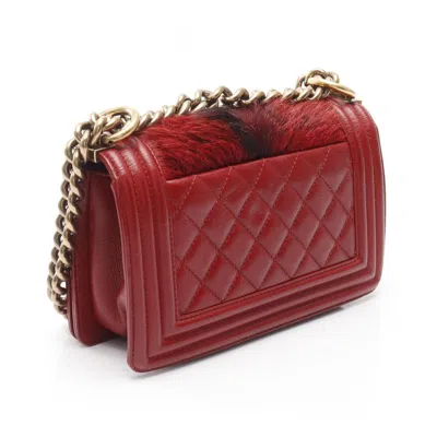 Pre-owned Chanel Red Color Leather Fur Shoulder Bag ()