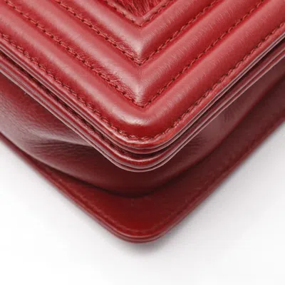Pre-owned Chanel Red Color Leather Fur Shoulder Bag ()