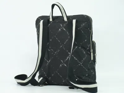Pre-owned Chanel Travel Line Zip Backpack Printed Nylon Black Nylon Backpack Bag ()