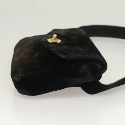 Pre-owned Chanel Vintage Cc Flap Waist Bag Quilted Leather Black Velvet Handbag ()