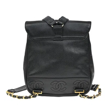 Pre-owned Chanel Vintage Triple Stitched Cc Flap Backpack Caviar Black Calfskin Backpack Bag ()