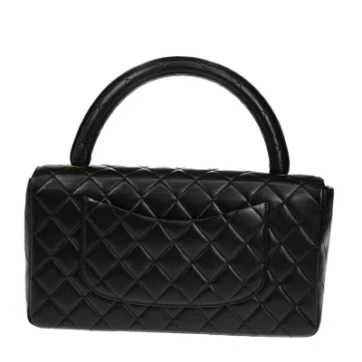 Pre-owned Chanel Vintage Twin Top Handle Flap Bag Quilted Lambskin Black Leather Handbag ()