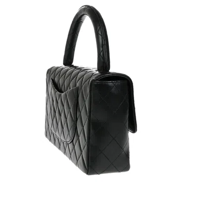 Pre-owned Chanel Vintage Twin Top Handle Flap Bag Quilted Lambskin Black Leather Handbag ()