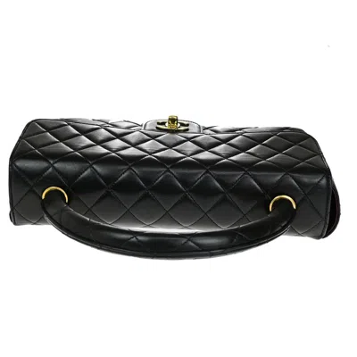 Pre-owned Chanel Vintage Twin Top Handle Flap Bag Quilted Lambskin Black Leather Handbag ()