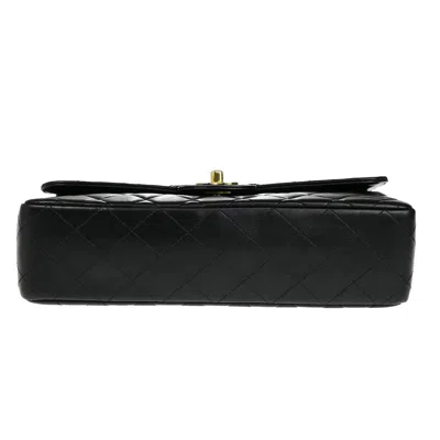 Pre-owned Chanel Vintage Twin Top Handle Flap Bag Quilted Lambskin Black Leather Handbag ()