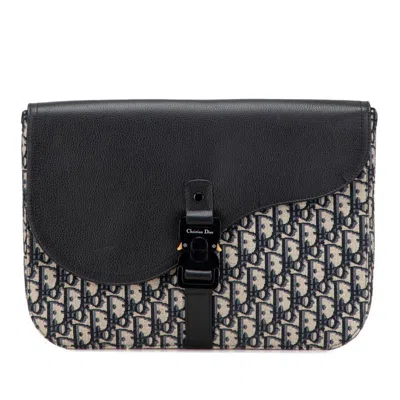 Pre-owned Dior Christian  Beige Navy Black Canvas Leather Clutch Bag ()