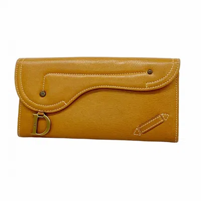 Pre-owned Dior Christian  Brown Leather Long Wallet (bi-fold) ()