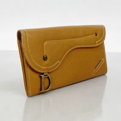 Pre-owned Dior Christian  Brown Leather Long Wallet (bi-fold) ()
