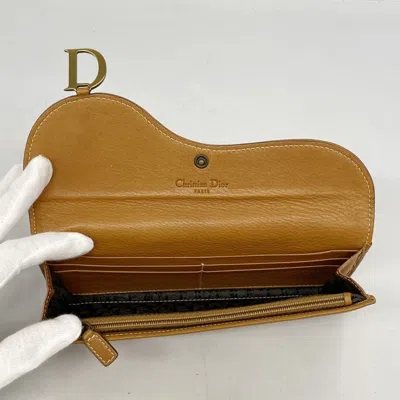 Pre-owned Dior Christian  Brown Leather Long Wallet (bi-fold) ()