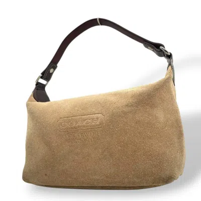 Pre-owned Coach Beige Brown Suede Handbag Tote Bag () In Multi