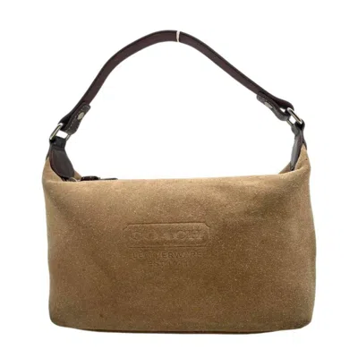 Pre-owned Coach Beige Brown Suede Handbag Tote Bag () In Multi