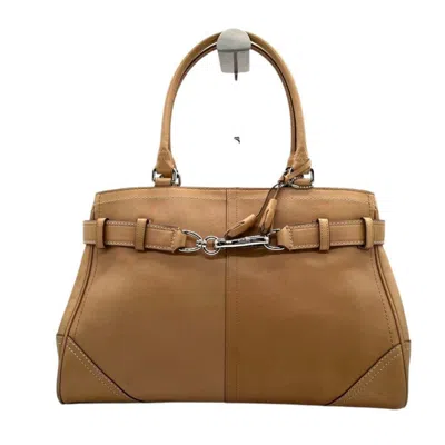 Pre-owned Coach Beige Brown Leather Handbag Tote Bag () In Multi