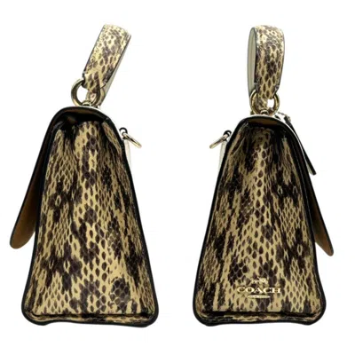 Pre-owned Coach Beige Brown White Leather Handbag Shoulder Bag ()