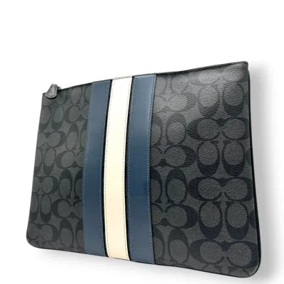 Pre-owned Coach Black Blue Pvc Clutch Bag Pouch () In Multi