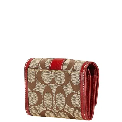 Pre-owned Coach Beige Red Color Canvas Leather Wallet (bi-fold) () In Multi